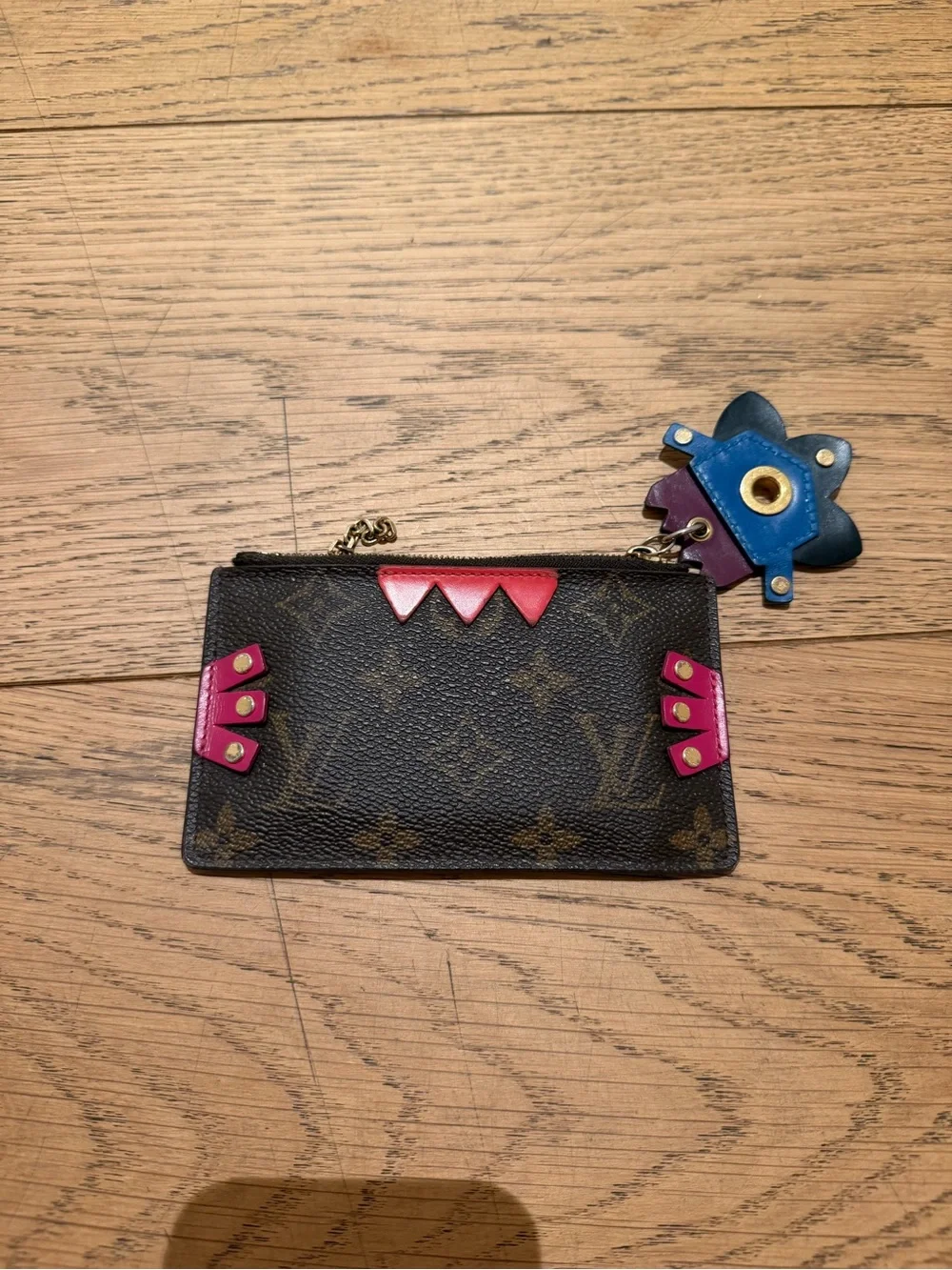 Louis Vuitton Monogram Card Holder with Coral & Fuchsia Accents